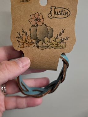NWT Justin Turquoise Blue Braided Genuine Leather Cuff Bracelet Western Boho